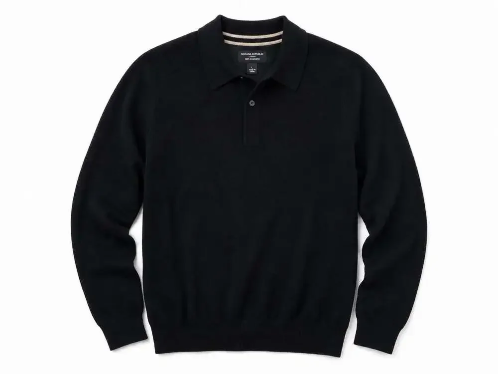 Banana Republic Viaggio Cashmere Polo Sweater Mens L Black 100% Cashmere